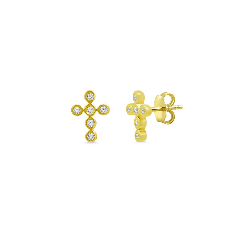 Smooth Earrings-Diamond Bezel Cross Studs