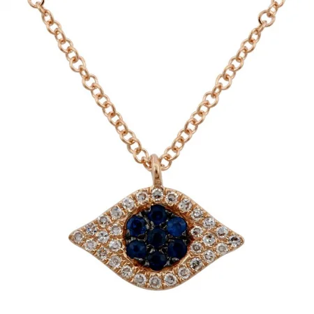 Personalized Pendant Necklaces-14K Rose Gold Diamond + Sapphire Evil Eye Necklace