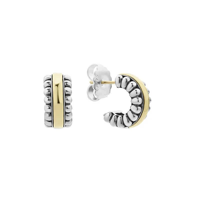 Onyx Earrings-Signature Caviar Small Fluted Hoop Earrings in Sterling Silver and 18k Yellow Gold