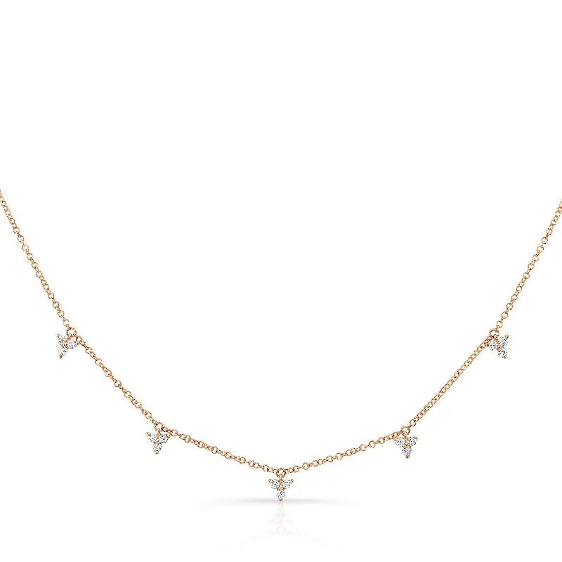 Multi-Strand Necklaces-14K Rose Gold Diamond Trio Drop Dangle Necklace