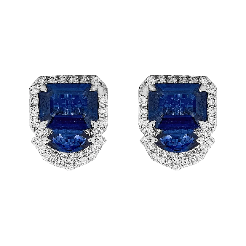 Festival Stud Earrings-Blue Sapphire & Diamond Pietra Earrings