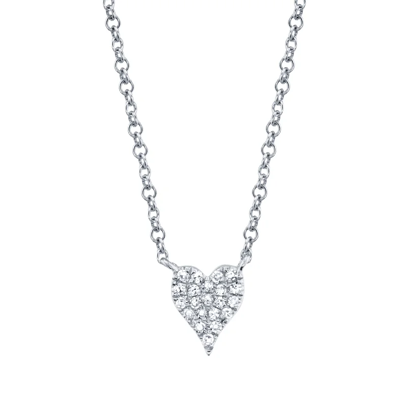 Twisted Necklaces-14K White Gold Pave Diamond Heart Necklace (Mini)