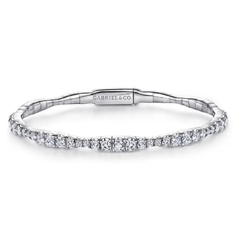 Silver Bangles with Stones-Gabriel & Co. - BG3979-65W45JJ - 14K White Gold Graduating Diamond Station Bangle