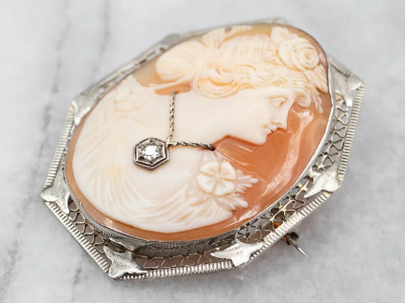 Designer Crystal Brooch-Exquisite Two Tone Cameo Brooch or Pendant with Diamond Accent