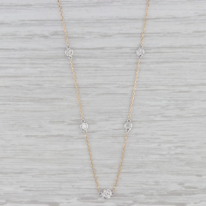 Layered Silver Necklaces-0.30ctw Diamond Station Necklace Diamonds by the Yard 14k Yellow Gold 17"-19"