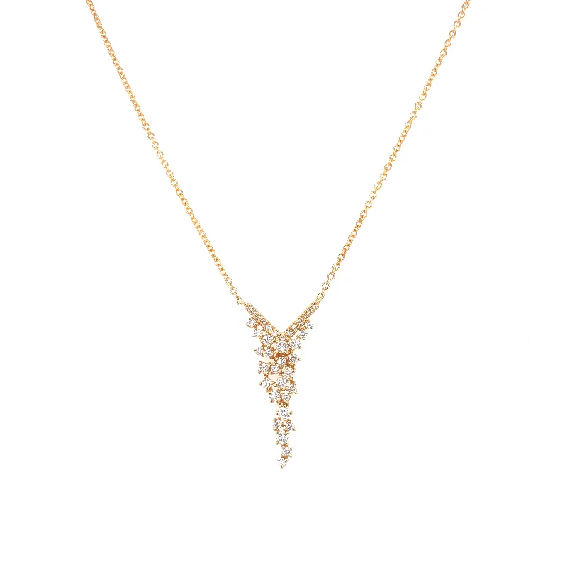 Wedding Necklaces-14K Yellow Gold Diamond Cluster Necklace