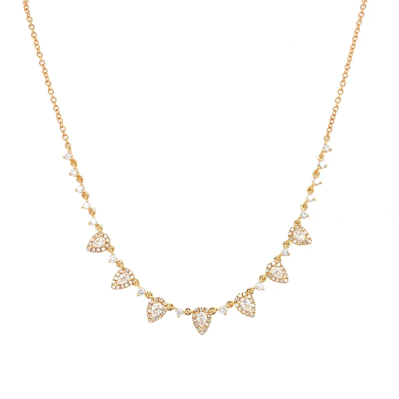 Diamond Necklaces-14K Yellow Gold Round & Pear Diamond Necklace