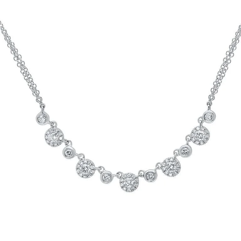 Heart Pendant Necklaces-14K White Gold Diamond Disc Double Chain Necklace