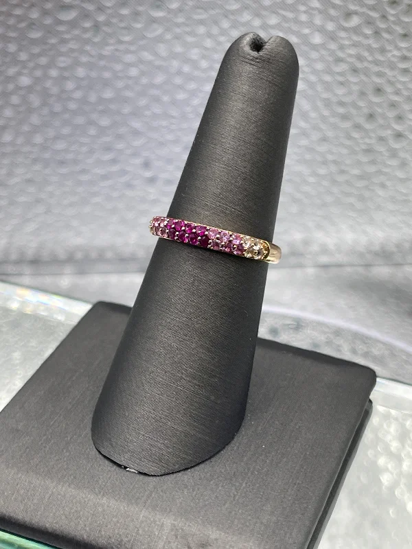 Big Diamond Rings-Ladies Gorgeous Le Avian 14 Karat Yellow Gold Ruby & Pink & White Sapphire Ring