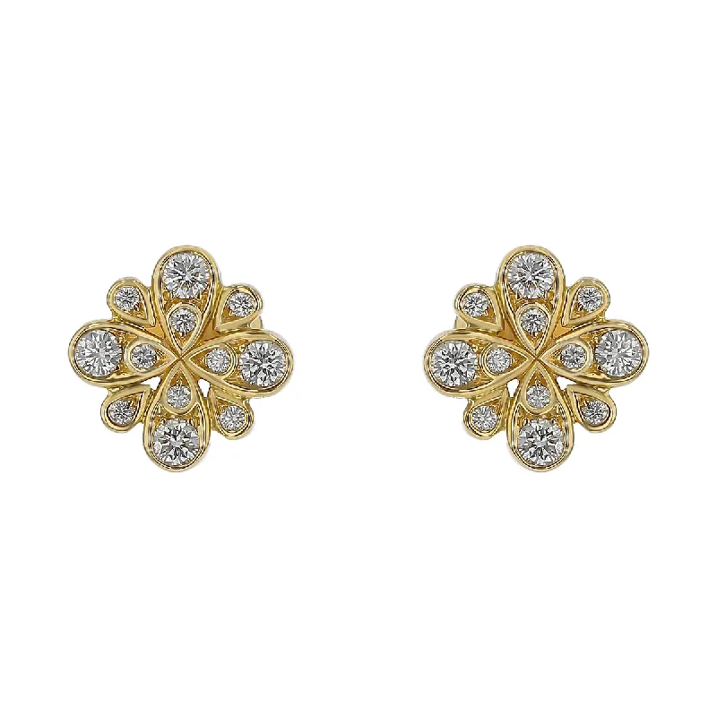 Diamond Drop Earrings-Scallop Jubilee Diamond Stud Earrings in 18K Yellow Gold, 12mm