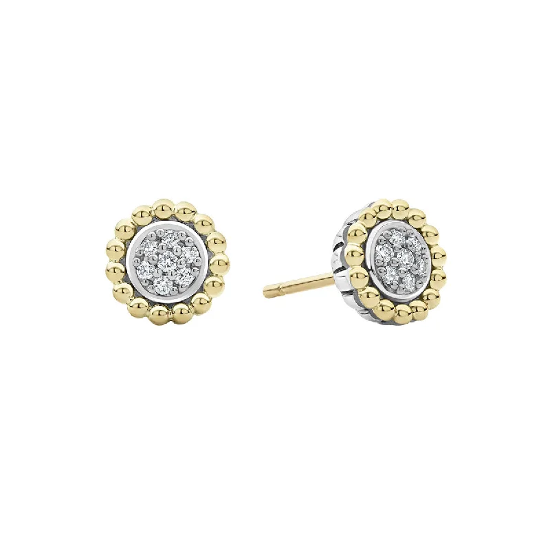 Shiny Earrings-Two Tone Caviar Diamond Stud Earrings