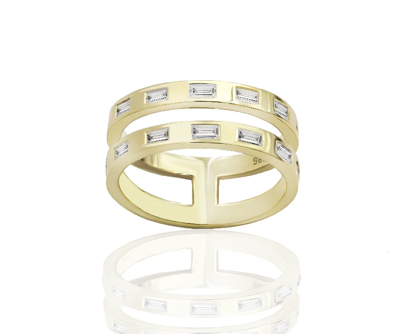 Dainty Rings-Double Open Band Ring with Baguette Diamonds set in 14kt Gold