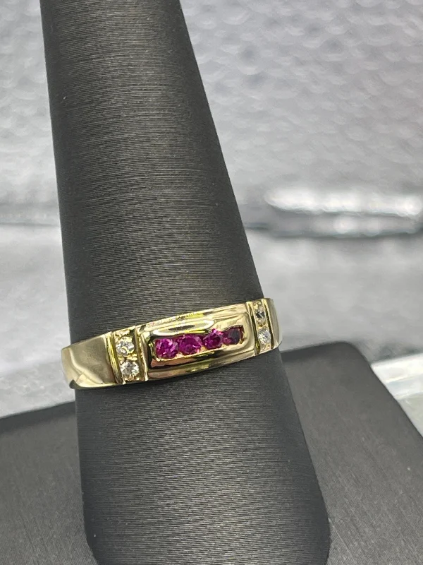 Customizable Rings-Ladies or Gents 18 Karat Solid Yellow Gold Ruby and Diamond Band Ring