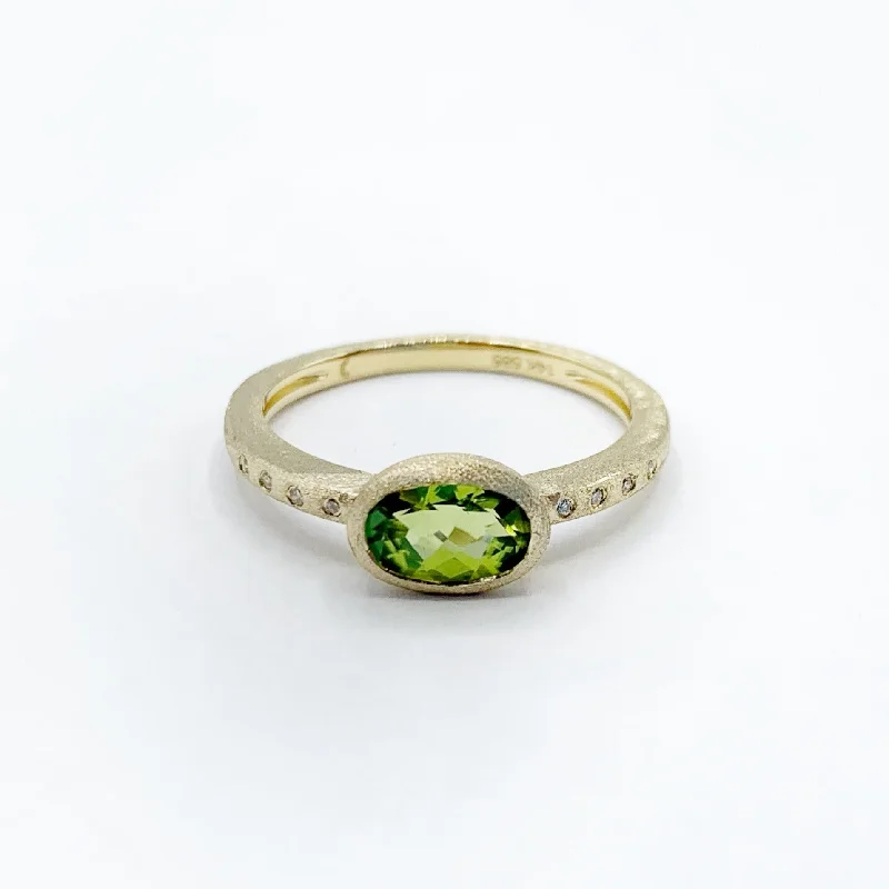 Handmade Rings-Matte Peridot with Diamonds Ring