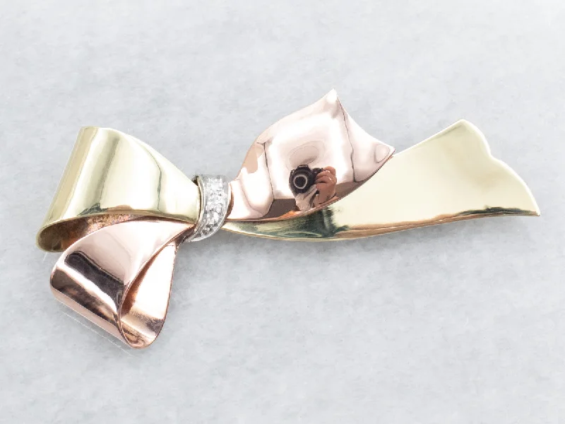 Custom Brooch-Vintage Sweet Gold Diamond Bow Brooch