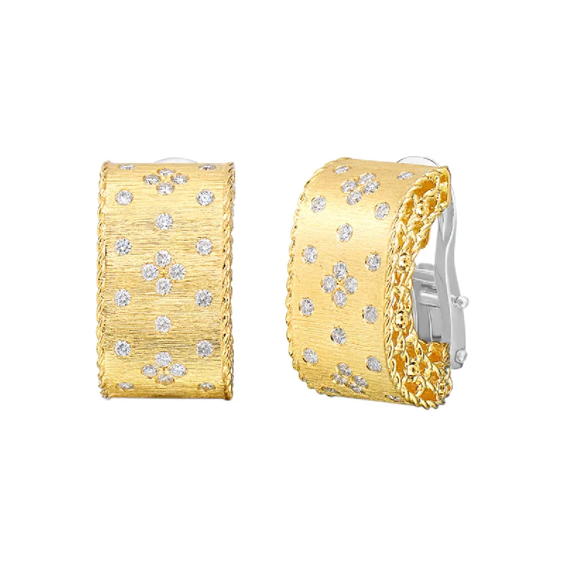 Patterned Earrings-18K Yellow Gold Princess Diamond Earrings