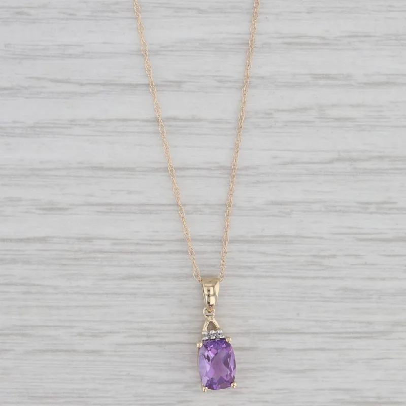 Vintage Necklaces-1.15ct Amethyst Diamond Pendant Necklace 10k Yellow Gold 18.75" Rope Chain