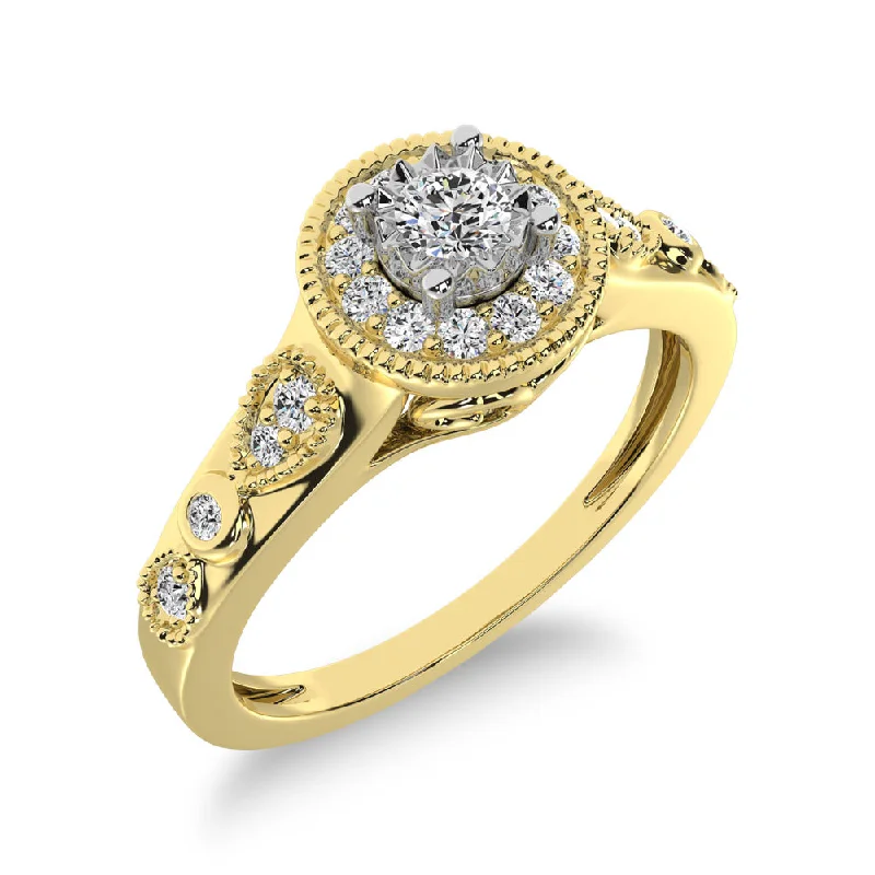 Infinity Rings-10K Yellow Gold Diamond 1/5 Ct.Tw. Milgrain detail Halo Engagement Ring