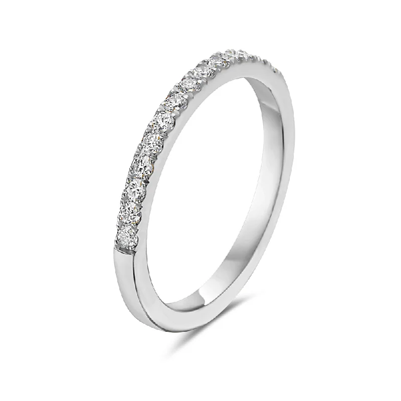 Solitaire Rings-14k Gold Ladies Light Scoop Wedding Band with Diamonds Half Way Around - DR01110