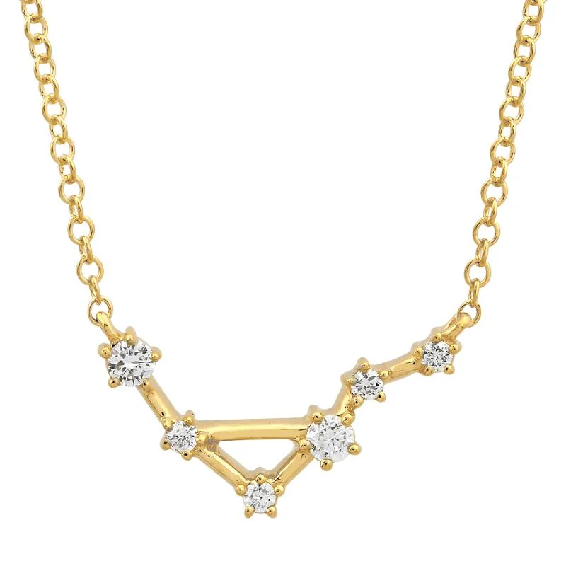 Fashion Pendant Necklaces-14k Yellow Gold Diamond Libra Constellation Necklace