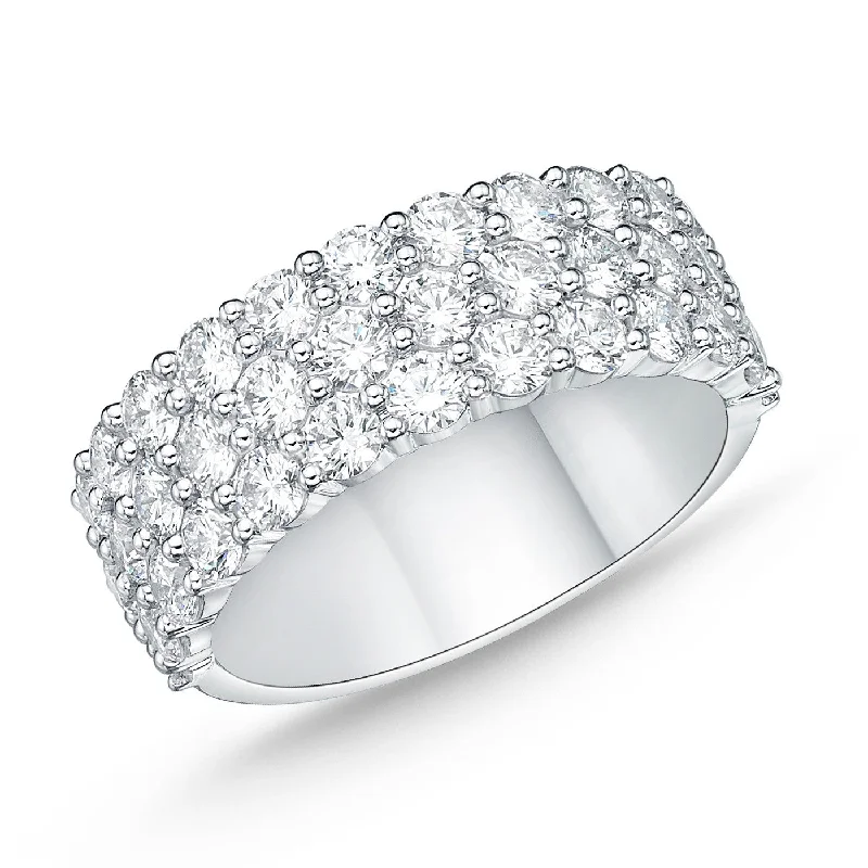 Modern Wedding Rings-Memoire 18k White Gold 3-Row Paramount Halfway Diamond Band