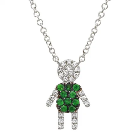 Romantic Necklaces-14K White Gold Diamond and Tsavorite Boy Necklace