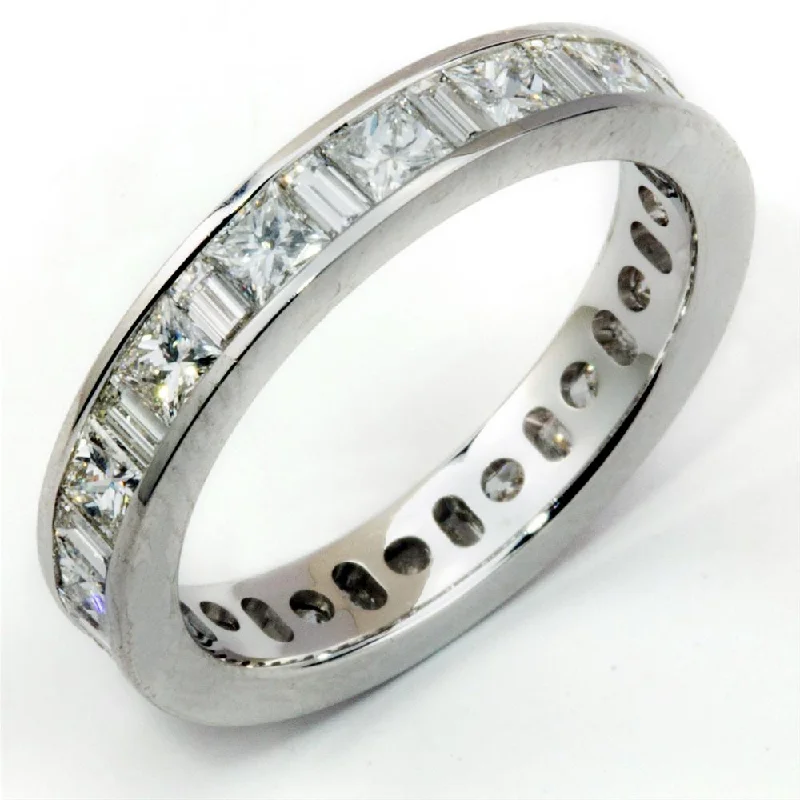 Unique Engagement Rings-Princess & Baguette Diamond Alternating Eternity Channel Set Platinum Wedding Anniversary Band Ring