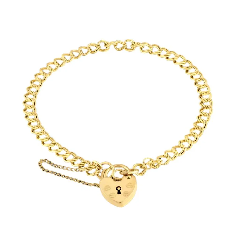 Leather Wrap Bracelets-9ct Yellow Gold Double Curb Link Charm Bracelet with Padlock