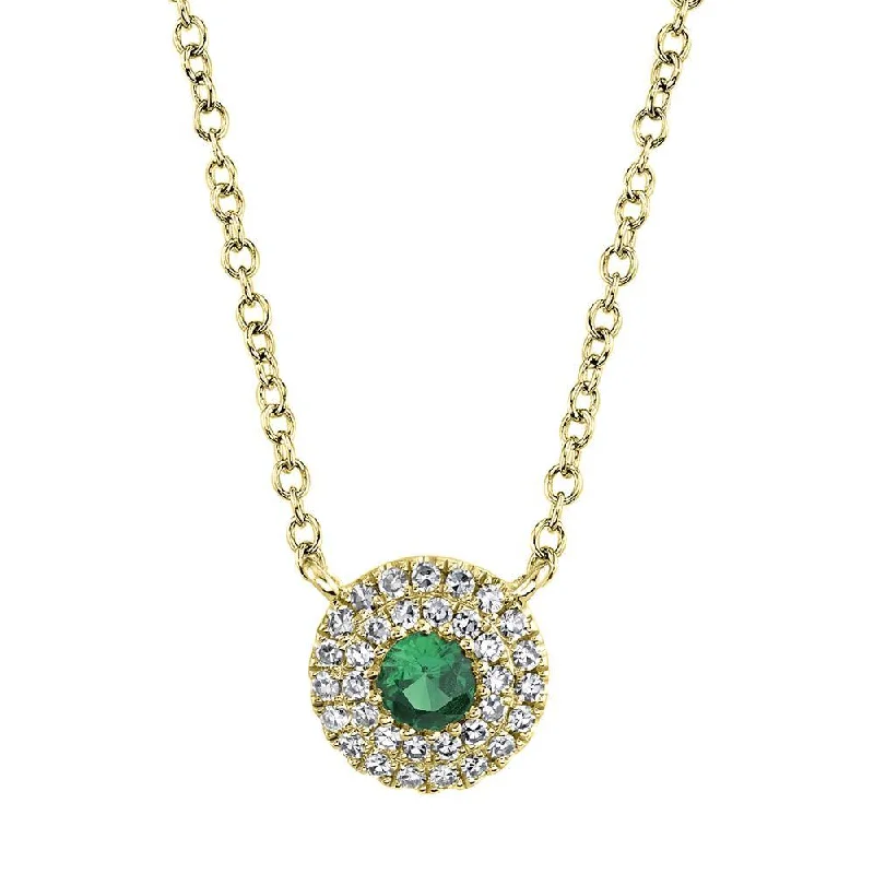 Diamond Necklaces-14K Yellow Gold Diamond Green Garnet Necklace