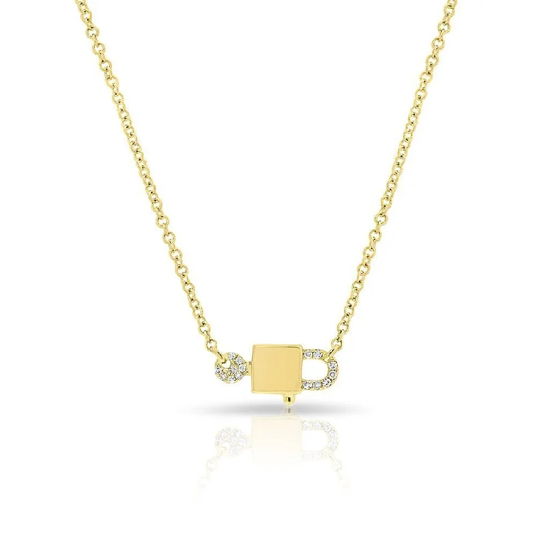 Silver Pendant Necklaces-14K Yellow Gold Diamond Lock & Key Necklace