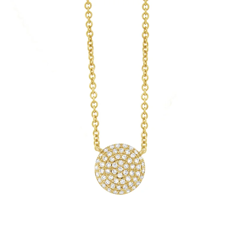 Locket Necklaces-14K Yellow Gold Pave Diamond Disc Necklace