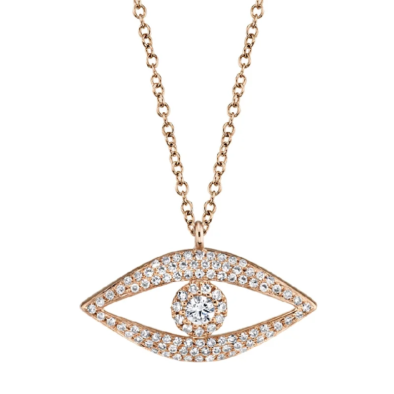 Fashionable Necklaces-14K Rose Gold Diamond Evil Eye Necklace