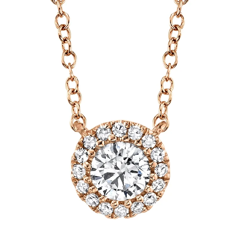 Pink Gold Necklaces-14K Rose Gold Round Brilliant Diamond Necklace