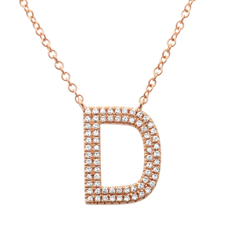 Yellow Gold Necklaces-14K Rose Gold Diamond Double Row Initial Necklace