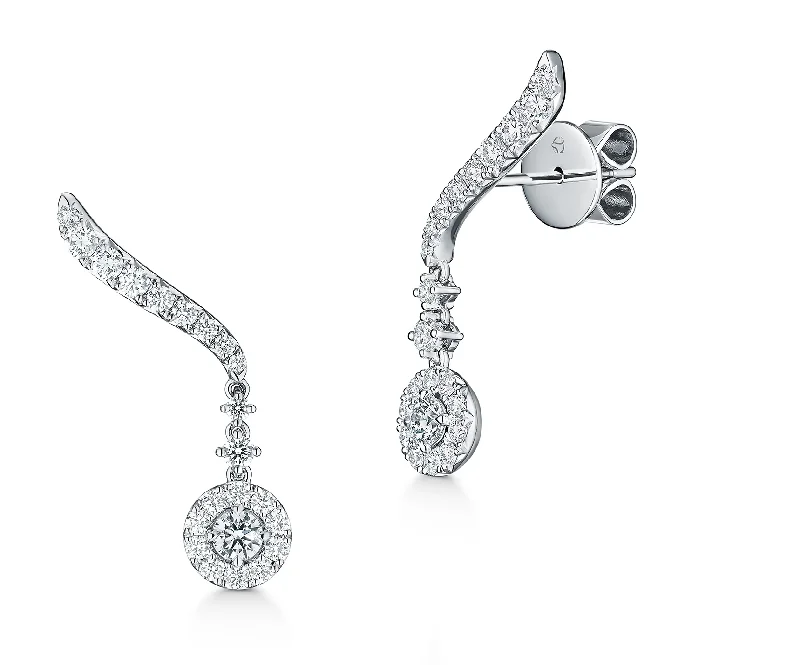 Gemstone Earrings-Vela 0.80-0.90Ct Diamond Drop Earrings in 18K White Gold