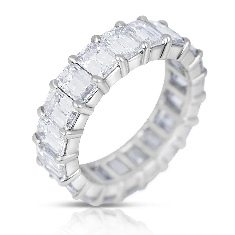 Oval Engagement Rings-18K White Gold Emerald Cut Diamond Eternity Band Ring 7.50 carats