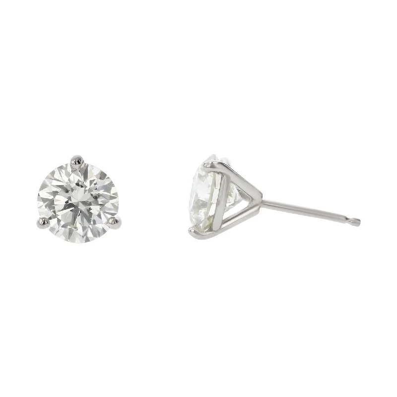 Pink Earrings-1.82ct Fire & Ice Round Brilliant Diamonds and F&I 3 Prong Stud Earrings in 18K White Gold