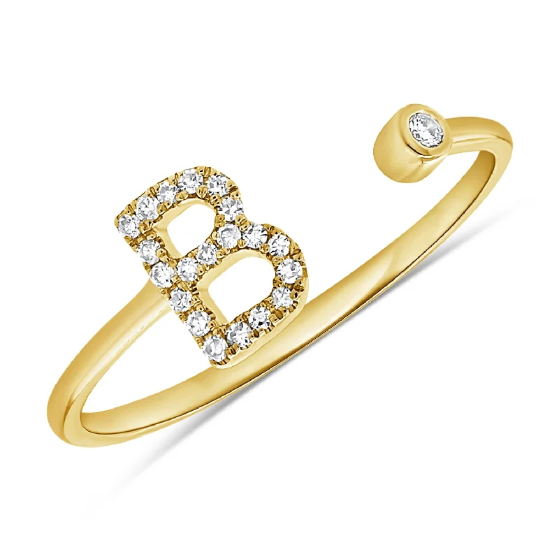 Cross Rings-Personalized "B" Initial Diamond Open Ring