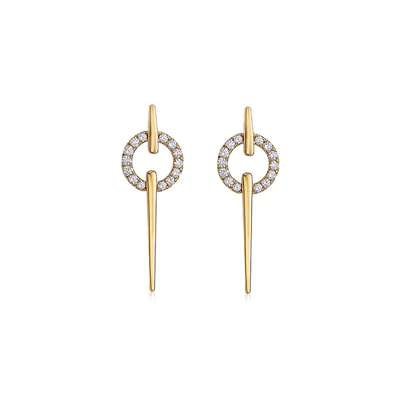 Trendy Gold Earrings-Circle Spear Earrings with Diamonds