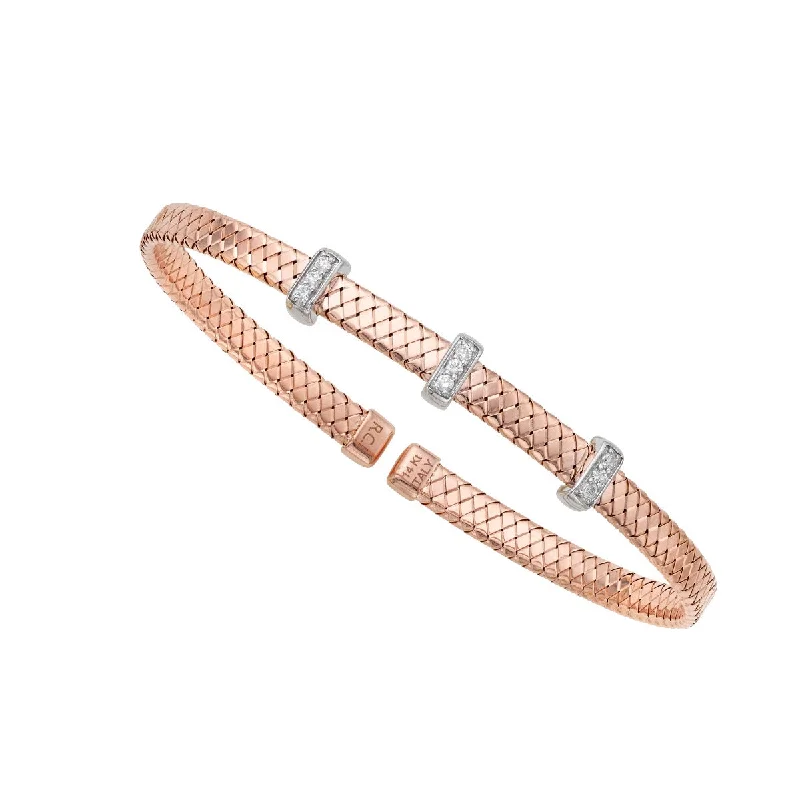 Crystal Bangles-14K Rose Gold .13CT Diamond Basketweave Bangle PWBG8328