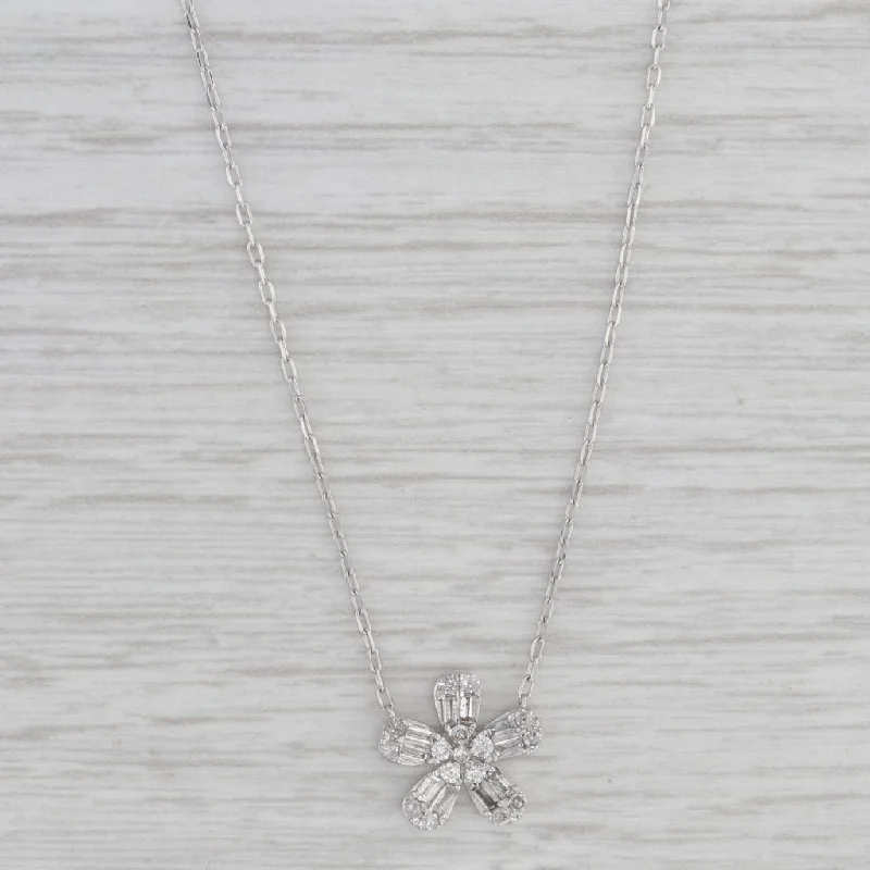 Oval Necklaces-New 0.25ctw Diamond Flower Pendant Necklace 10k White Gold Adjustable Chain