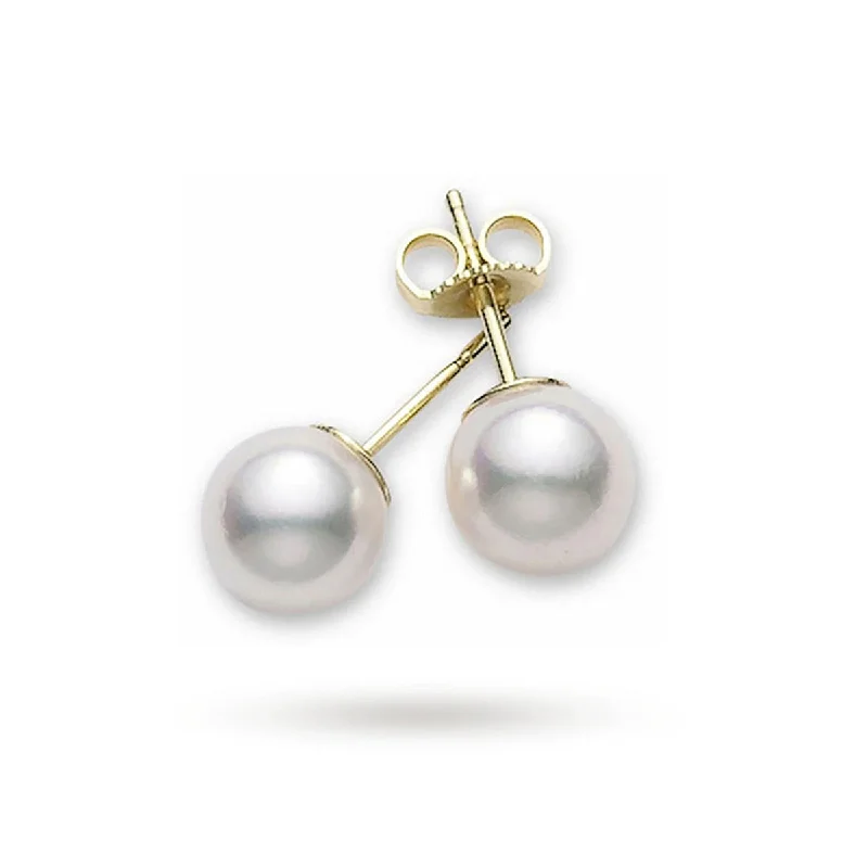 Silver-Plated Earrings-18K YELLOW GOLD 7-7.5MM AA PEARLS STUD EARRINGS