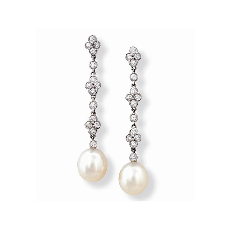 Modern Earrings-South Sea Pearl and Diamond Drop Earrings