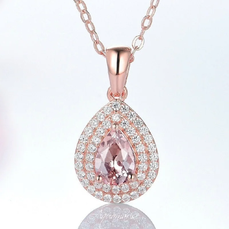 Turquoise Necklaces-Scarlett Morganite Necklace- 14K Rose Gold Vermeil