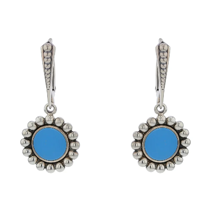 Fine Gold Earrings-Lagos Caviar Drop Earrings in Sterling Silver and Blue Ceramic