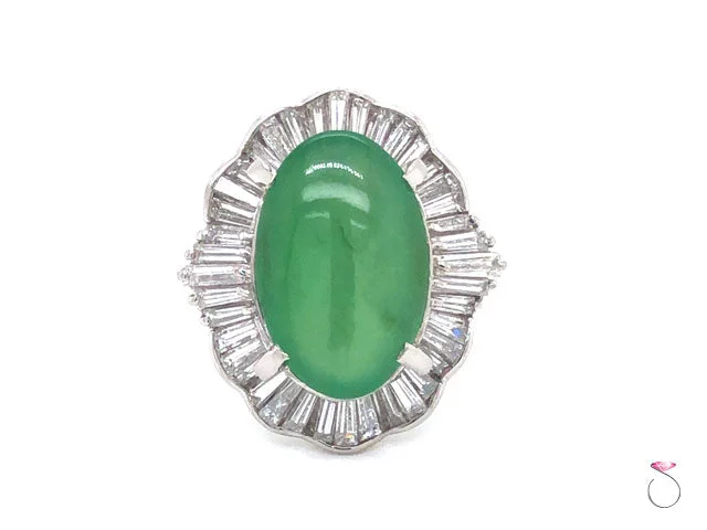 Twist Rings-Vintage Grade A Apple Green Jadeite Jade Ballerina Diamond Ring, GIA Jade Report