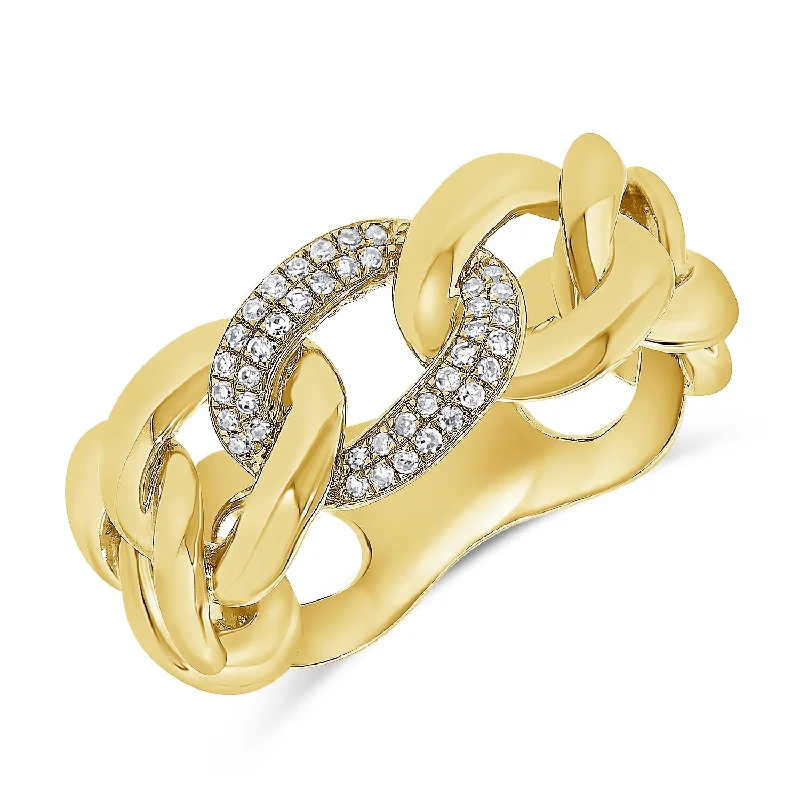 Cocktail Rings-14Kt Gold and Diamond Designer Marina Link Chain Ring