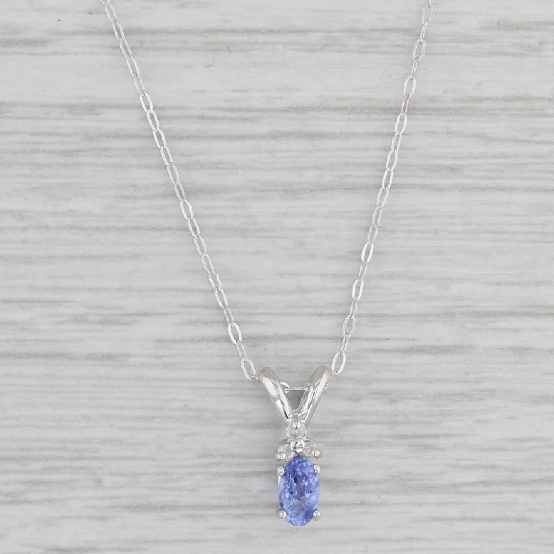 Bridal Necklaces-0.28ctw Oval Tanzanite Diamond Pendant Necklace 10k White Gold 18"