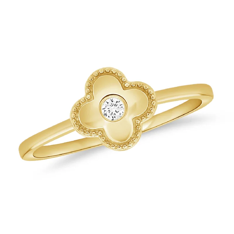 White Gold Engagement Rings-14K Gold Clover Ring with Diamonds