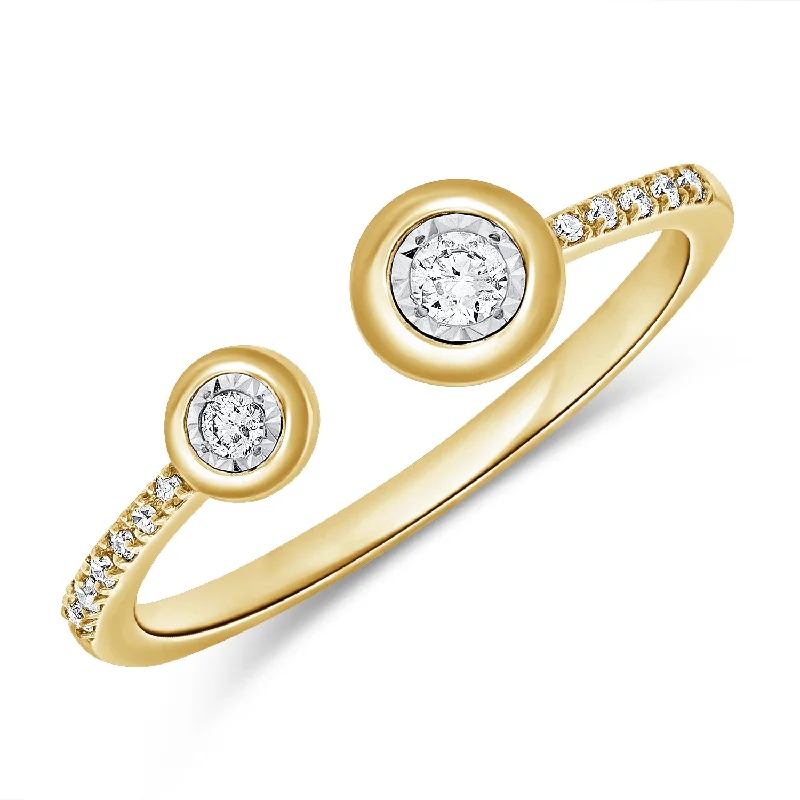 Claddagh Rings-14K Gold Bezel Set Double Diamond Open Ring